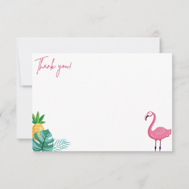 Flamingo Birthday Party - Danke, Flat Note Card Dankeskarte (Vorderseite)