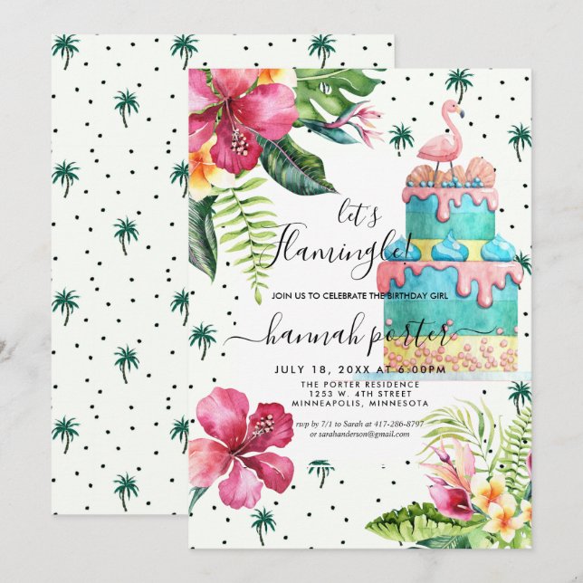 Flamingo Birthday Party Einladung (Vorne/Hinten)