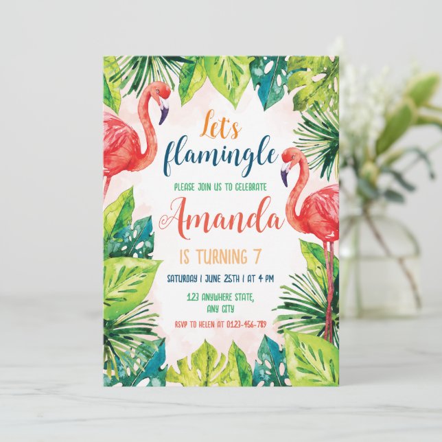 Flamingo Birthday Party Einladung Lass Flamingle (Stehend Vorderseite)