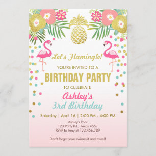 Flamingo Birthday Party Einladung Tropical Hawaii