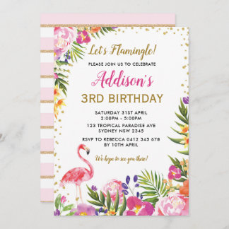 Flamingo Birthday Party Tropical Summer Floral Einladung