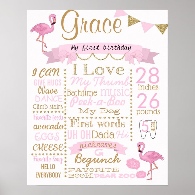 Flamingo Birthday Party Unterschrift Poster (Vorne)