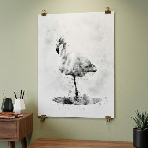 Flamingo Black and White Watercolor 01 Poster