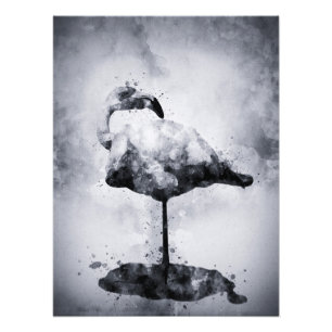 Flamingo Black and White Watercolor 02 Fotodruck