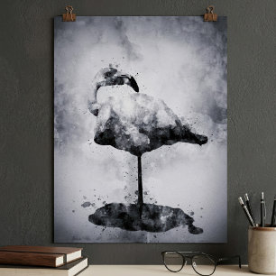 Flamingo Black and White Watercolor 02 Poster