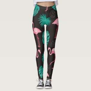 Flamingo, Blätter aus Palmen: tropische Wasserfarb Leggings