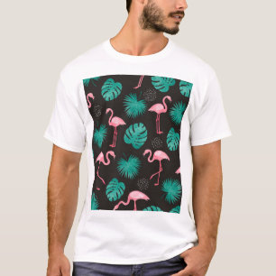 Flamingo, Blätter aus Palmen: tropische Wasserfarb T-Shirt