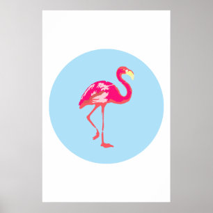 Flamingo blaues Poster, rosa Flamingo, Sommer Poster
