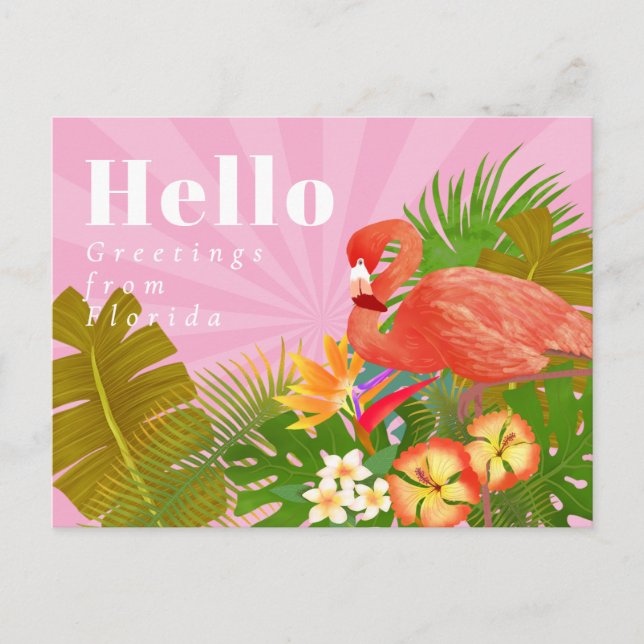 Flamingo Blue Hello Postkarte (Vorderseite)