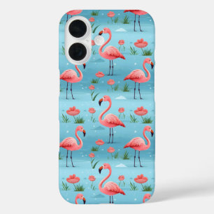 Flamingo Blue Water Pattern iPhone 16 Hülle