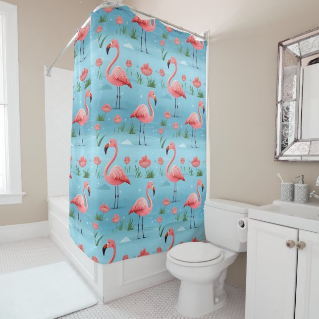 Flamingo Blue Water Pattern Duschvorhang (Beispiel)