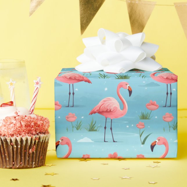 Flamingo Blue Water Pattern Geschenkpapier (Geburtstagsparty)