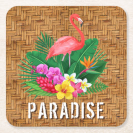 Flamingo-Blume auf Wicker-Muster Rechteckiger Pappuntersetzer