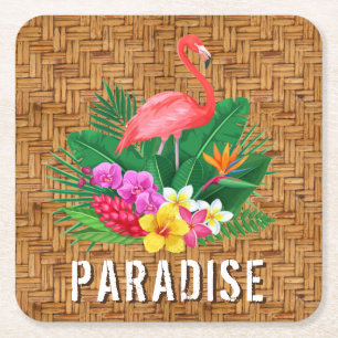 Flamingo-Blume auf Wicker-Muster Rechteckiger Pappuntersetzer