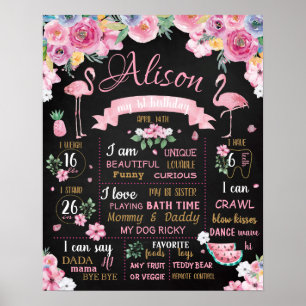 Flamingo Blume Summer Luau Geburtstagszeichen Poster