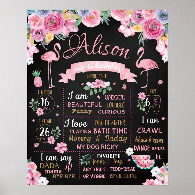 Flamingo Blume Summer Luau Geburtstagszeichen Poster (Vorne)