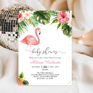 Flamingo-Blumen-Baby-Shower-Einladung Einladung