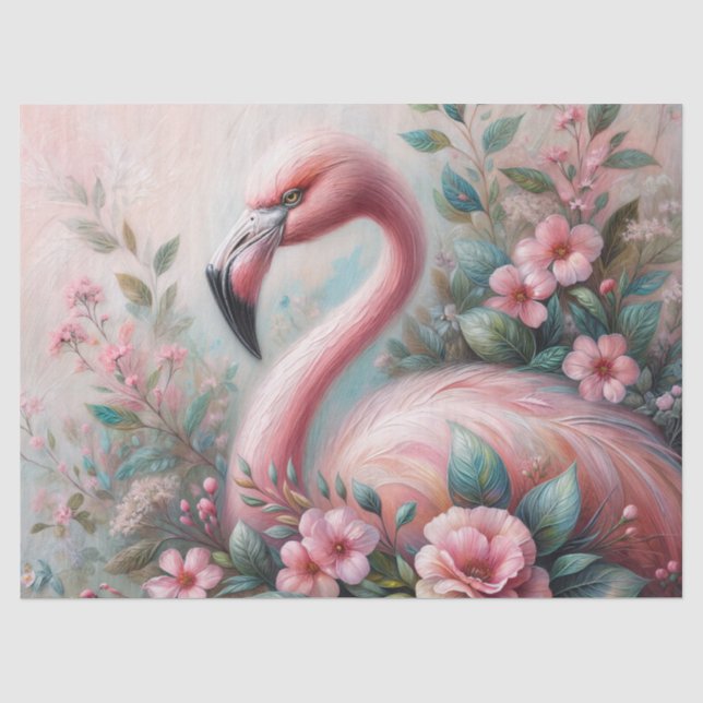Flamingo-Blumen-Botanische Kunst Seidenpapier (Vorderseite)