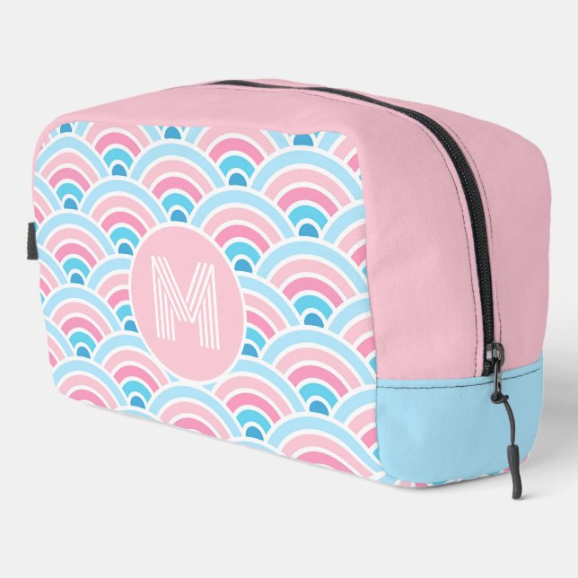 Flamingo Blush Pink Blau Geometrische Waves Muster Waschbeutel (Rechte Ecke)
