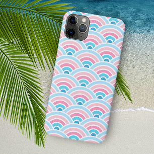Flamingo Blush Pink Blue Concentric Waves Muster iPhone 11Pro Max Hülle