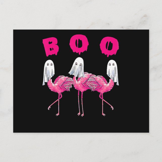 Flamingo | Boo Flamingo Halloween Flamingo Ghost Ankündigungspostkarte (Vorderseite)