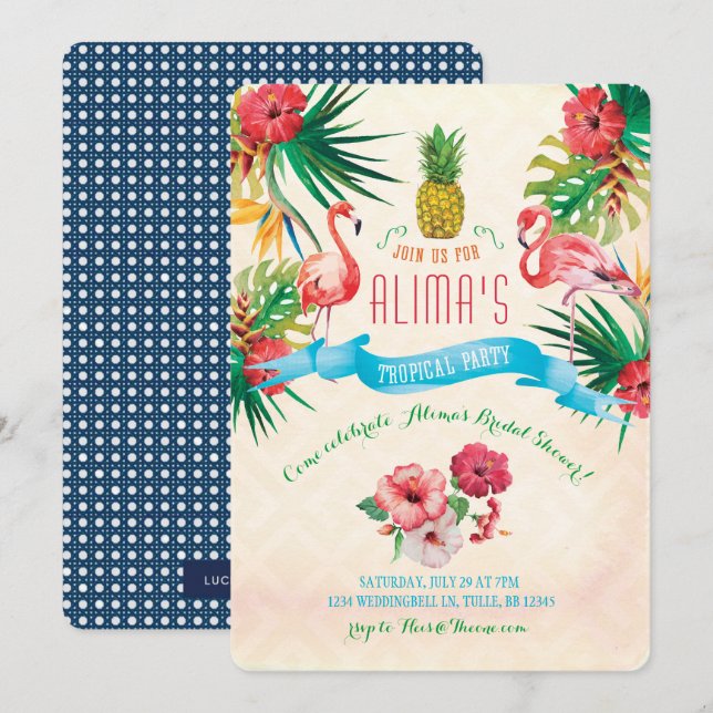 Flamingo Bridal Dusche Einladung (Vorne/Hinten)