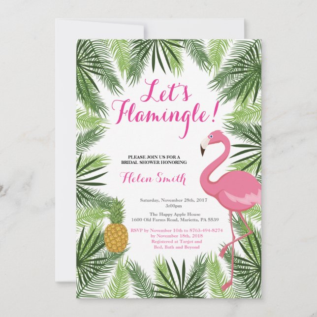 Flamingo Bridal Dusche Einladung Lass Flamingle (Vorderseite)