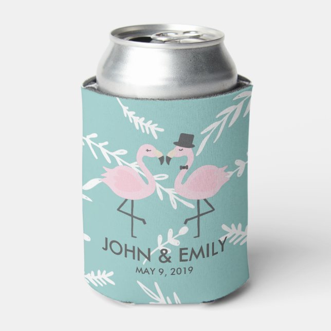 Flamingo Bride und Groom Personalisiert Can Cooler Dosenkühler (Kanne Vorderseite)