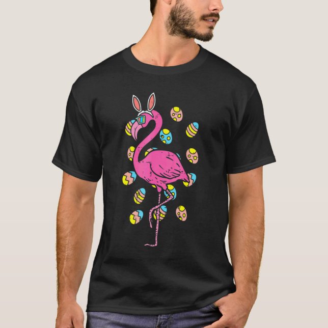 Flamingo Bunny Ears Brillen Eier Osterbrötler Anim T-Shirt (Vorderseite)