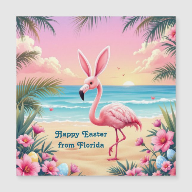 Flamingo Bunny Ears Holi Magnetkarte (Vorderseite)