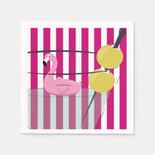 Flamingo & Cabana Cocktail Napkin - Rosa Serviette