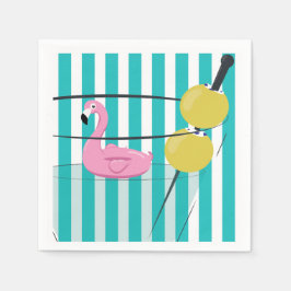 Flamingo & Cabana Stripe Cocktail Napkin - Turq. Serviette