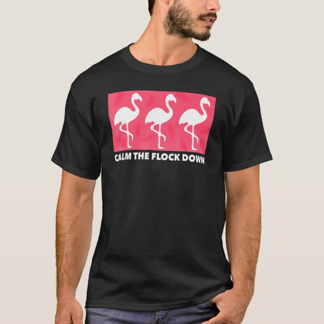 Flamingo Calm Flock Down Pink Bird Sommer T-Shirt (Vorderseite)