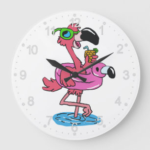 Flamingo-Cartoon  Hintergrundfarbe Große Wanduhr