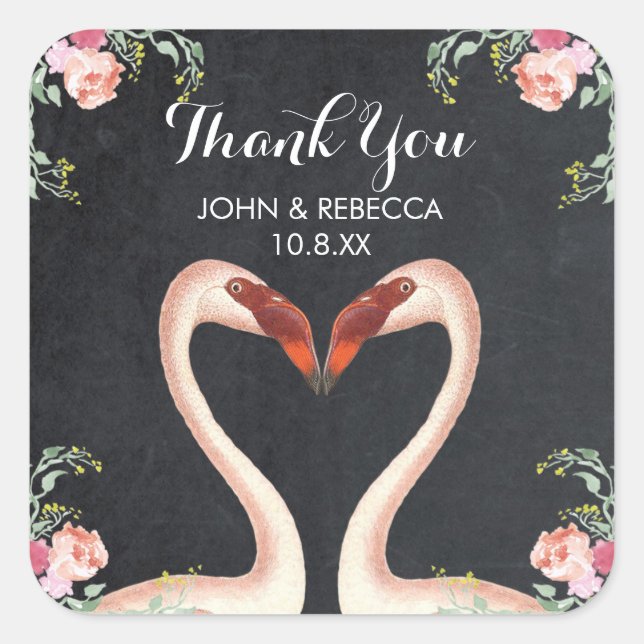 Flamingo Chalkboard dankt Ihnen für die Hochzeit v Quadratischer Aufkleber (Vorderseite)