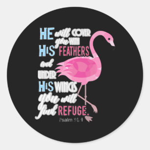 Flamingo Christliches Geschenk, Psalm 91 Bibelvers Runder Aufkleber