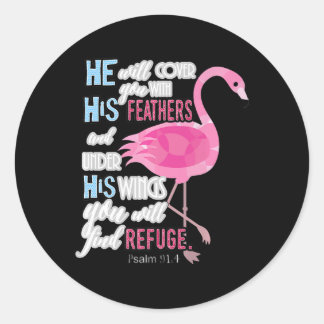 Flamingo Christliches Geschenk, Psalm 91 Bibelvers Runder Aufkleber