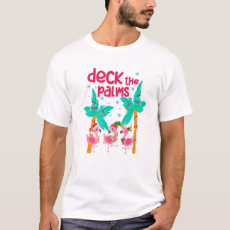 Flamingo Christmas Beach Hawaii Tropical Deck T-Shirt