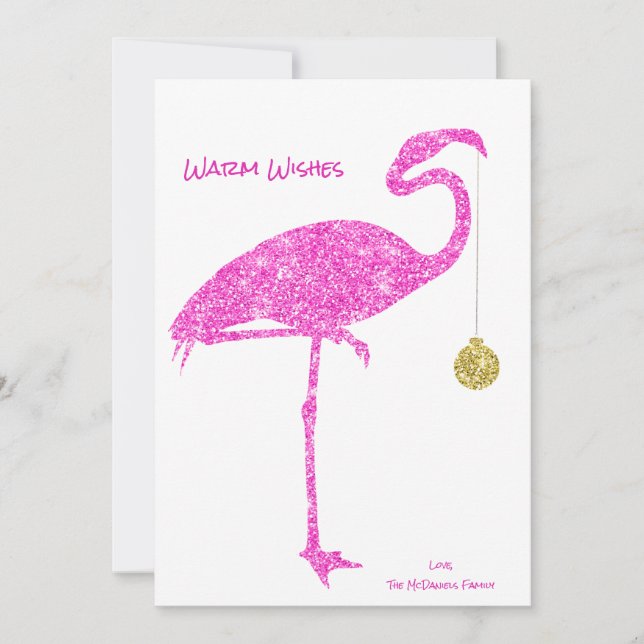 FLAMINGO CHRISTMAS CARD | Tropenrosa Glitzer Feiertagskarte (Vorderseite)