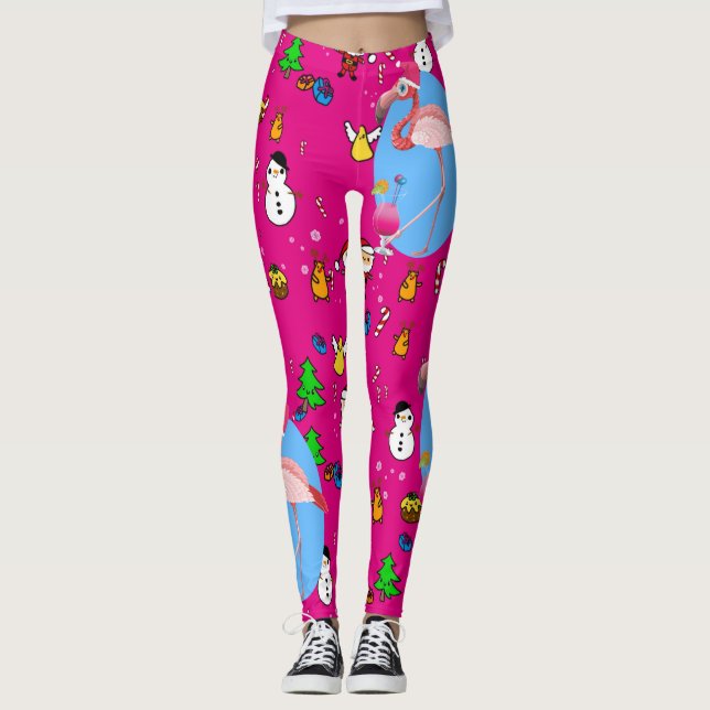 Flamingo Christmas Funny Doodles Festivals Spaß Leggings (Vorderseite)
