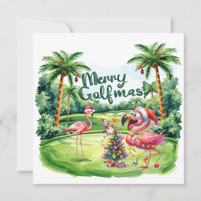 Flamingo Christmas Golfer im Golfplatz (Vorderseite)