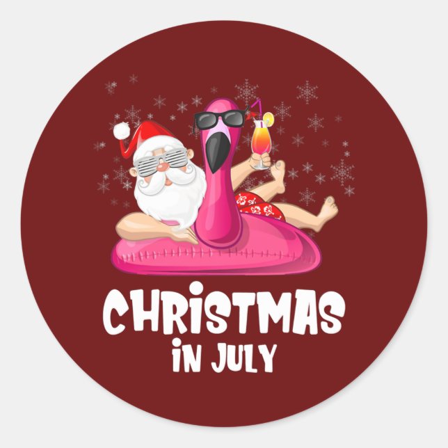 Flamingo Christmas im Juli Lover Runder Aufkleber (Vorderseite)