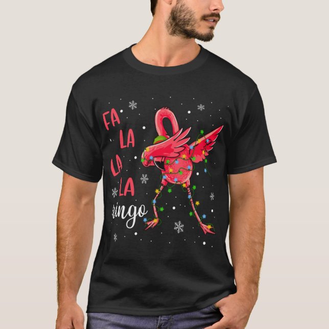 Flamingo Christmas Lights Funny Xmas Weihnachtsman T-Shirt (Vorderseite)