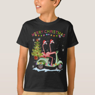 Flamingo Christmas Motorrad Xmas Lights Merry Ch T-Shirt