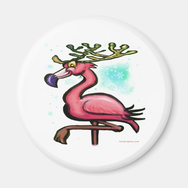 Flamingo Christmas Reindeer Magnet (Vorne)