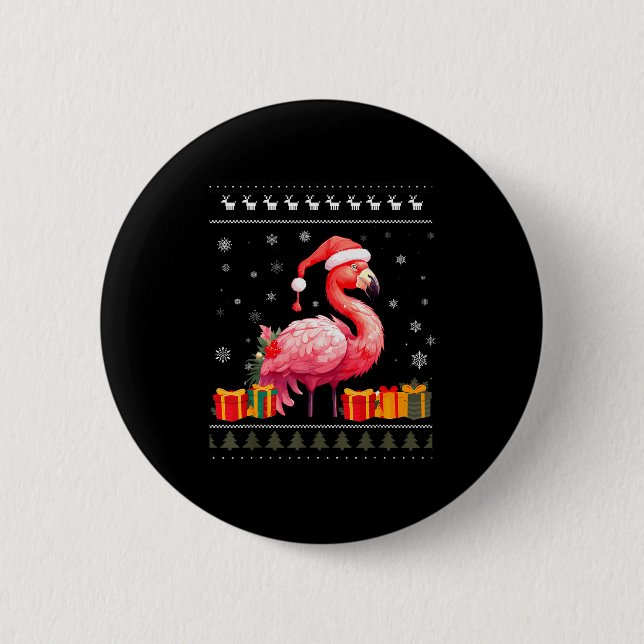 Flamingo Christmas Santa Hat Ugly Christmas Sweate Button (Vorderseite)