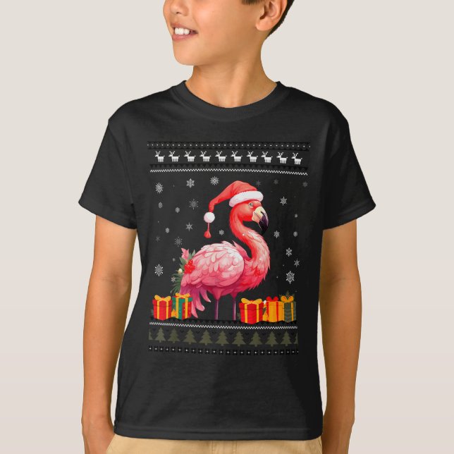 Flamingo Christmas Santa Hat Ugly Christmas Sweate T-Shirt (Vorderseite)