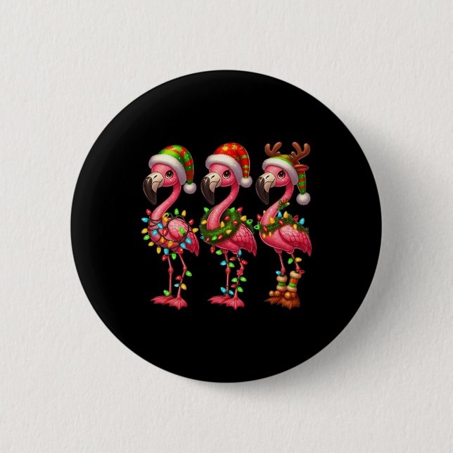 Flamingo Christmas Sarcastic Xmas Lights Flamingo Button (Vorderseite)