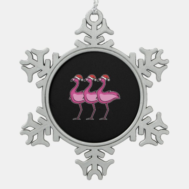 Flamingo Christmas Schneeflocken Zinn-Ornament (Vorderseite)