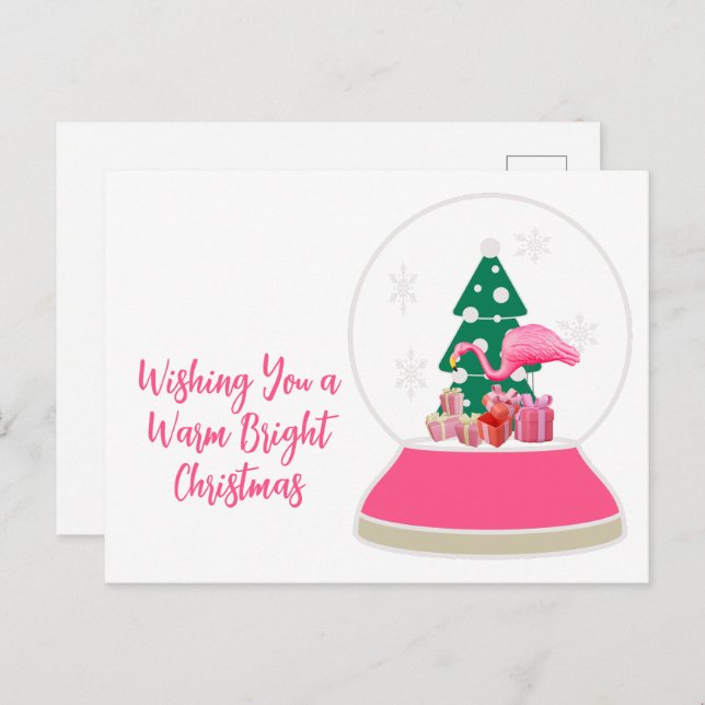Flamingo Christmas Snowglobe Beach Weihnachten Postkarte (Vorne/Hinten)